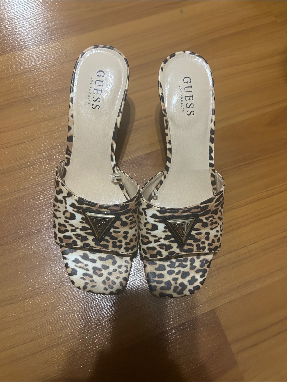 GUESS Leopard-Print Slide Mules - Brown/Black/Cream - Picture 1 of 6